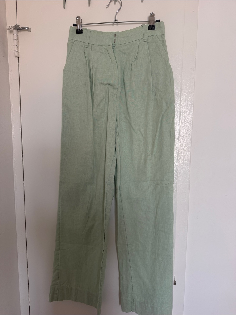 Abercrombie & Fitch Light Green High-Waist Wide-Leg Trousers